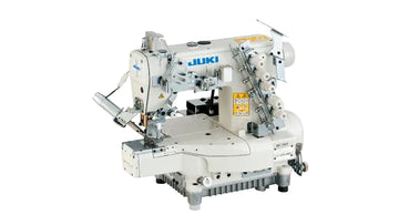 Juki MF-7913DRH-24E64/UT56/MC37/SC921B/CP18B, máquina de puntada de recubrimiento inferior con alimentación superior digital, cabezal semiseco y bancada cilíndrica.