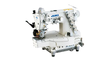 JUKI MF-7923-H11-B64-PL12-UT57 - Three-Needle Cylinder-Bed Top & Bottom Coverstitch Machine for Elastic Band Welting with Pneumatic Thread Trimming & Gear-Type Puller (SC921 Control Box & CP18 Panel Included)