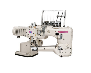 Shing Ling SL-701P-GX-G1-452-DS-PLA-VD — Industrial Four-Needle Six-Thread Feed-Off-the-Arm Interlock Flatseaming Machine with One-Side Fabric Trimmer