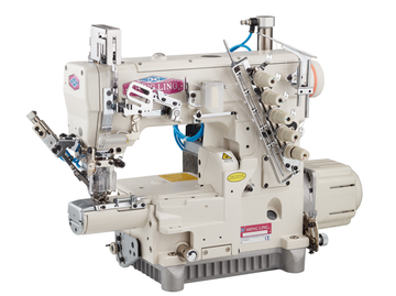Shing Ling VG-898S-356-AST-DS — Industrial Cylinder-Bed Three-Needle Five-Thread High-Speed Direct-Drive Interlock with Pneumatic Thread Trimmer (Small Cylinder)