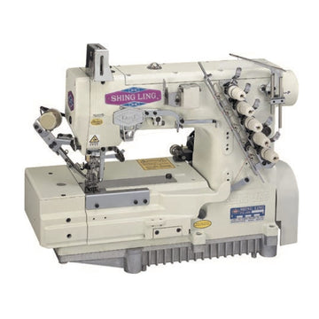 Shing Ling FG-666-356-AST-DS — Industrial Three-Needle Five-Thread Flat-Bed Direct-Drive Interlock Machine with Pneumatic Top and Under Thread Trimmer