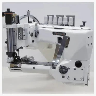 KANSAI SPECIAL SX-6803P, 3-needle, Feed-off-the-Arm, Double Chainstitch Machine with Puller, with Table & Servo Motor