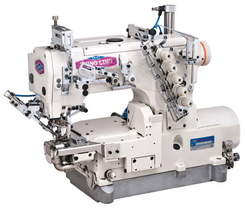 Shing Ling VG-999S-N700-356-AST-DS — Industrial Three-Needle Five-Thread Direct-Drive Cylinder-Bed Interlock with Fabric Trimmer (Small Cylinder)