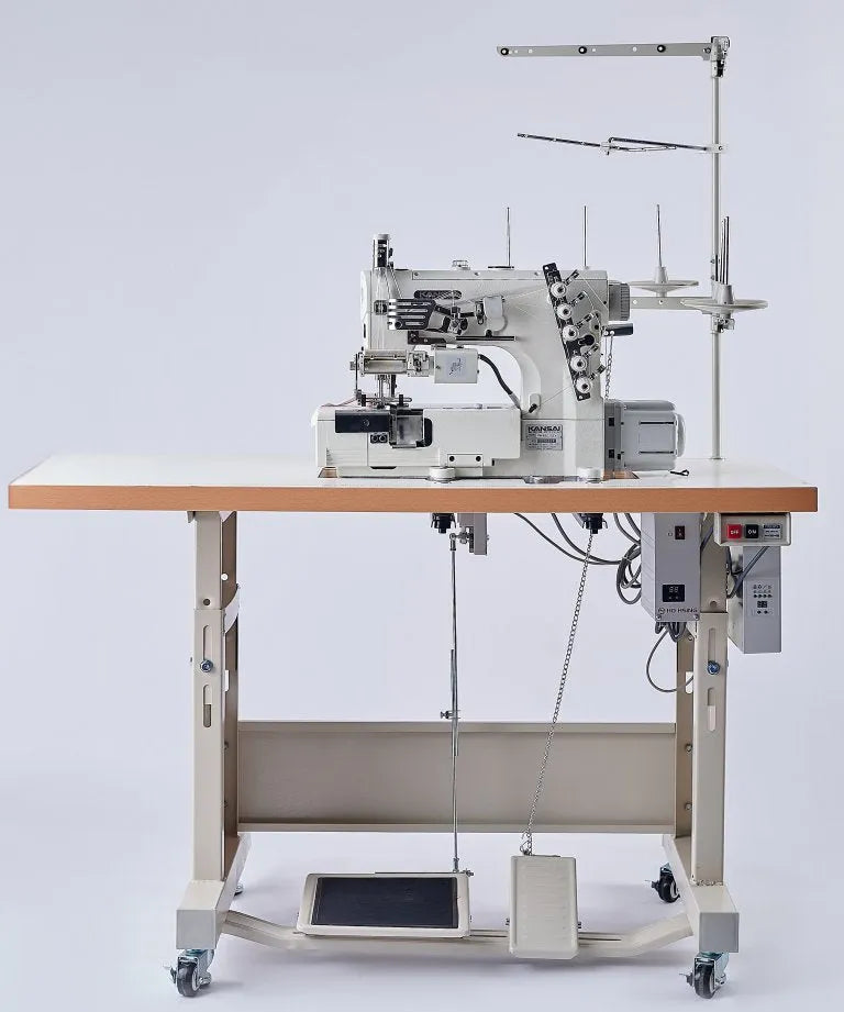 KANSAI SPECIAL NW-8803GEMK-E/DM 7/32 Top & Bottom Coverstitch Machine with Right-Hand Side Trimming Knife, with Table & Servo Motor