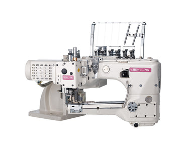 Shing Ling SL-703P-GX-G2N-460-DS-PLA-VD —  Industrial Four-Needle Six-Thread Feed-Off-the-Arm Interlock Flatseaming Machine with Both-Side Fabric Trimmer